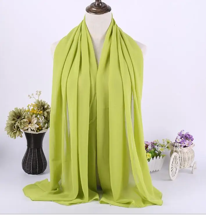 31 bright green Качественные длинные шифоновые сарвы хиджабы для женщин, одноцветная шаль на голову для исламских женщин, мусульманский платок на голову, накидка phasmina 175*70 см - Цвет: 31 bright green