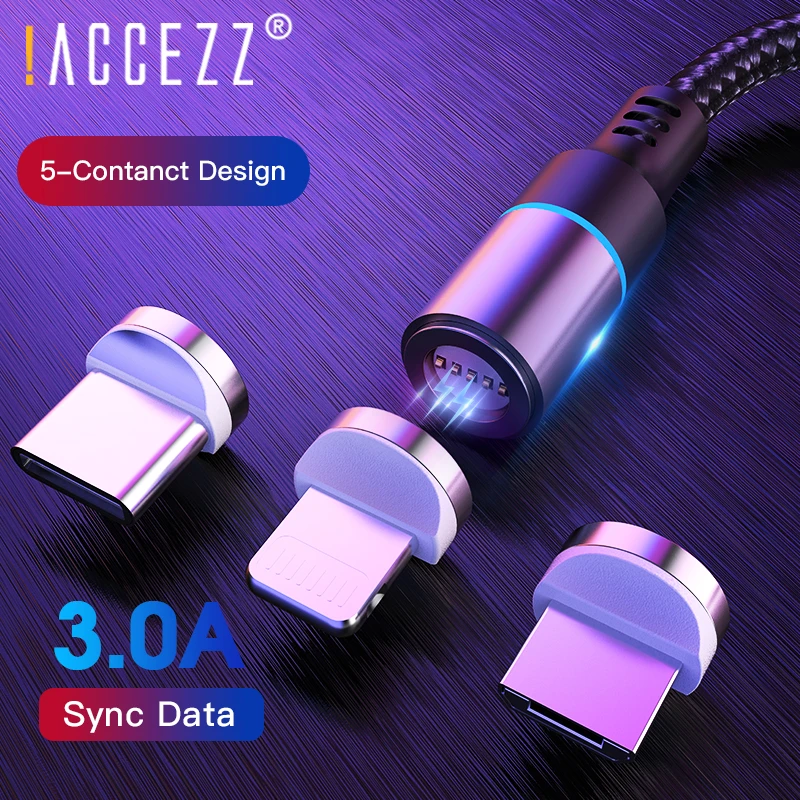 ! ACCEZZ 3A Магнитный кабель для быстрой зарядки и синхронизации данных Micro usb type C
