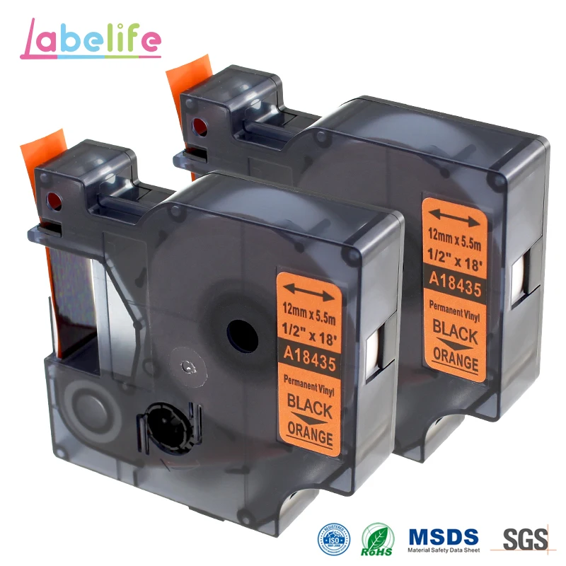 Labelife 2 упаковки 18435 для DYMO Rhino IND виниловые этикетки черные на оранжевой виниловой