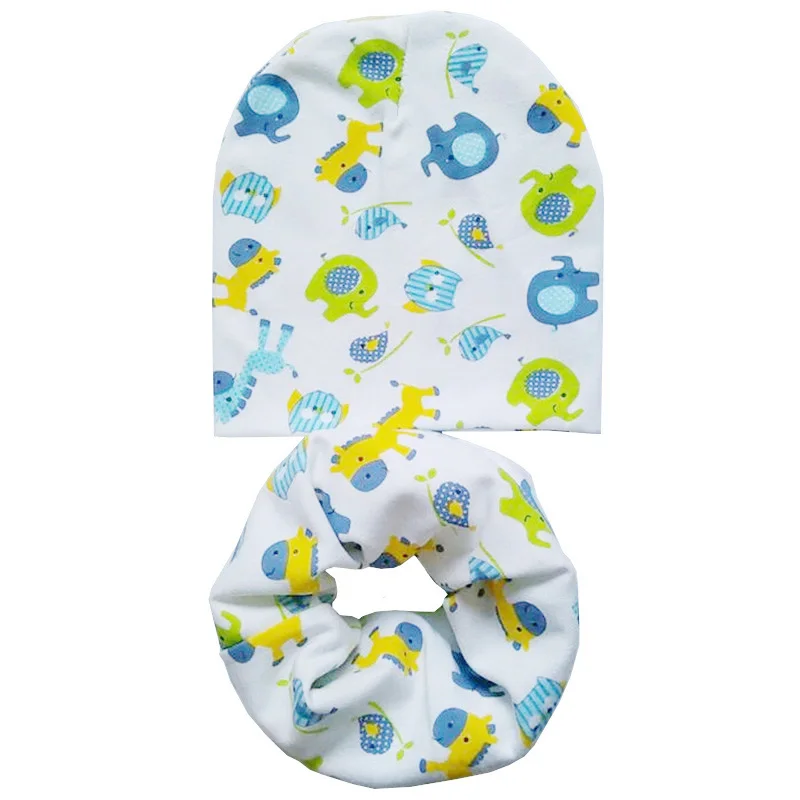 Elephant blue 2pc Новинка, весна, осень, зима, хлопковая детская шапка, шарф, нагрудник для мальчиков и девочек, детские вязаные шапки, шапка, шарф, воротник, детская шапка, шарф, аксессуары - Цвет: Elephant blue 2pc