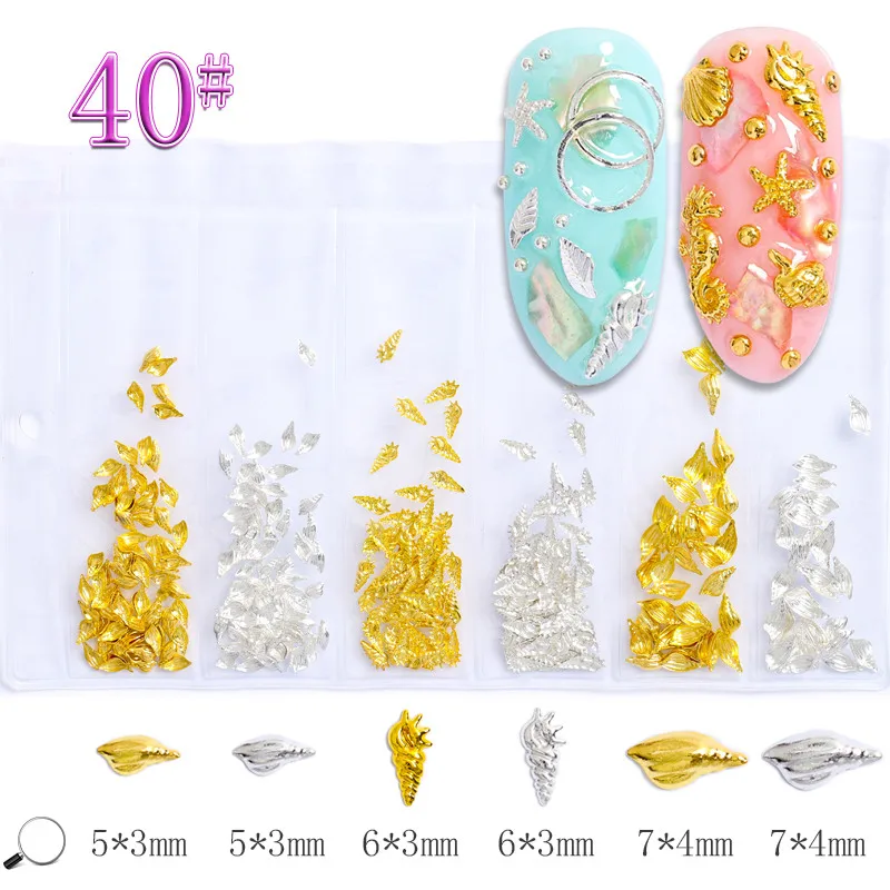 style 40 Смешанные стили золотые, серебряные, полые металлические 3d оболочки украшения для дизайна ногтей сплав амулеты для аксессуары для ногтей принадлежности Инструменты шпильки - Цвет: style 40