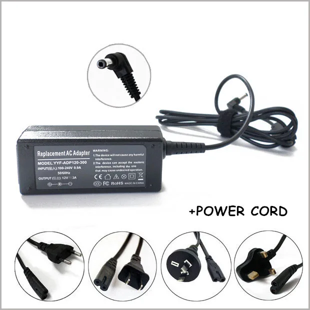 

12V 3A 36W Laptop AC Adapter Charger Carregador Portatil For Caderno Asus Eee PC MK90 MK90H T91 T91MT T91SA T101MT T101M