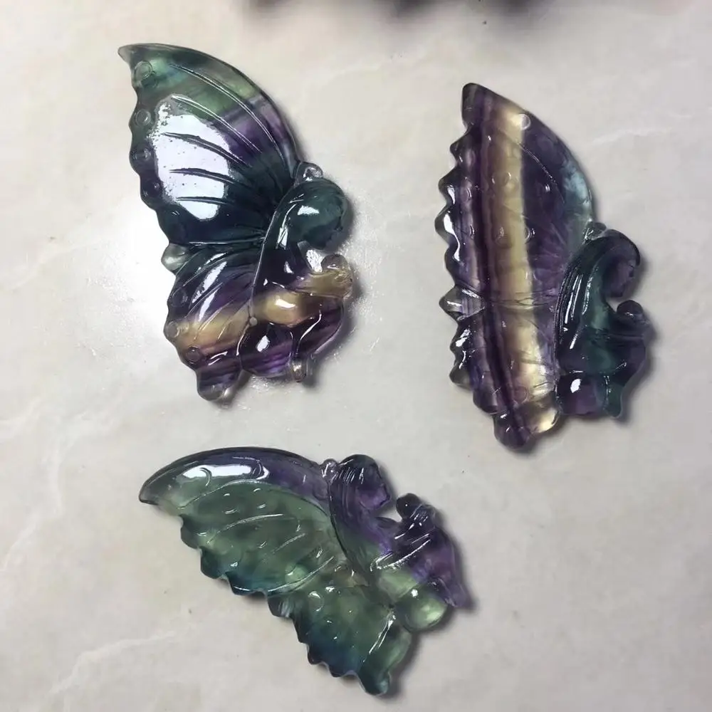 

Crystal Carving Natural Rainbow Fluorite Butterfly Angel Quartz Crystal Gemstone Home Decoration