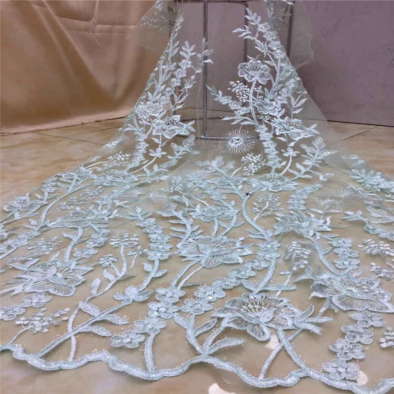 VILLIEA Light Green French Net Lace Fabric Latest African Guipure With Embroidery Mesh Tulle Sequins | Дом и сад