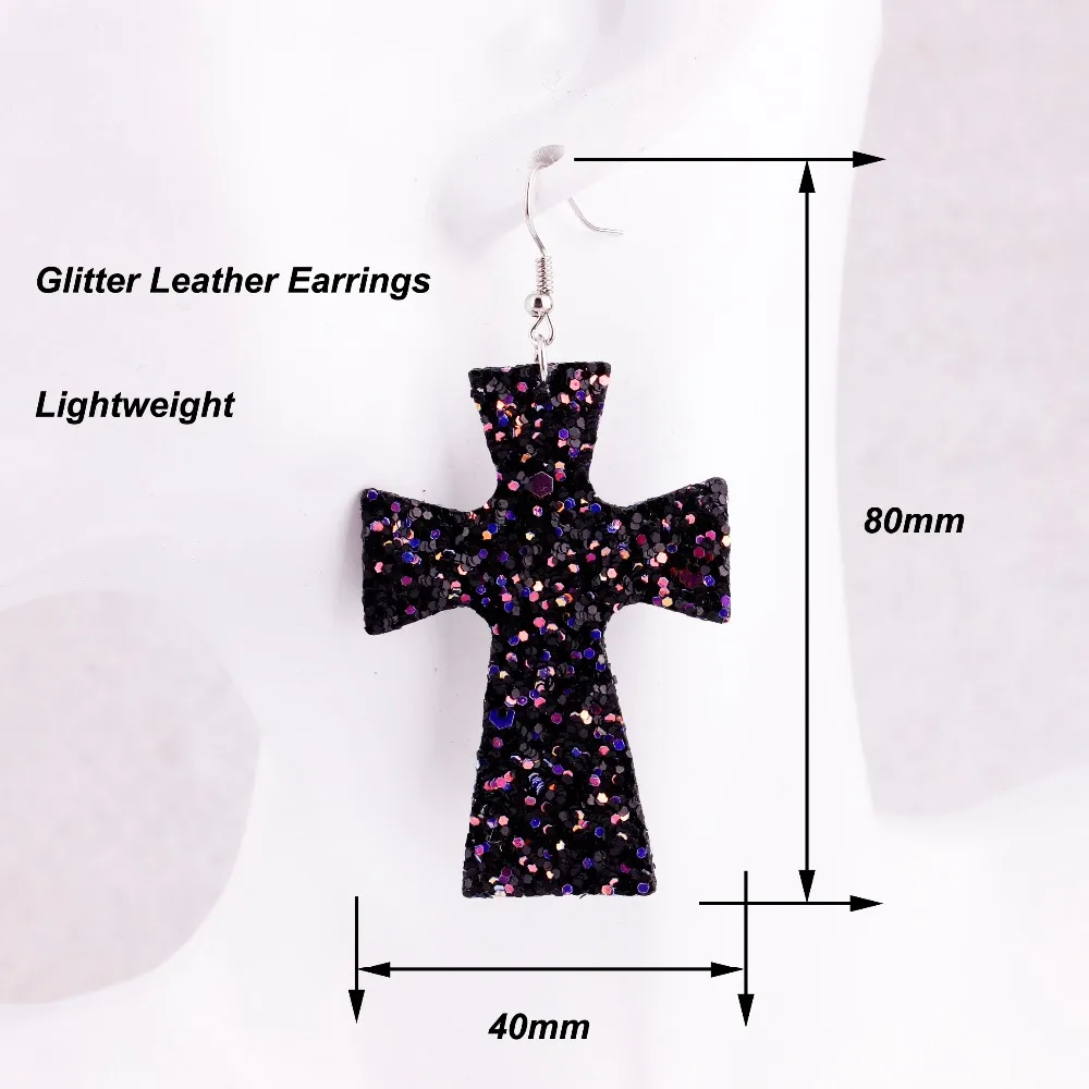 ZWPON Fashion Lightweight Glitters Sequin Dangle Pendants Leather Cross Earrings Glitter for Woman | Украшения и аксессуары