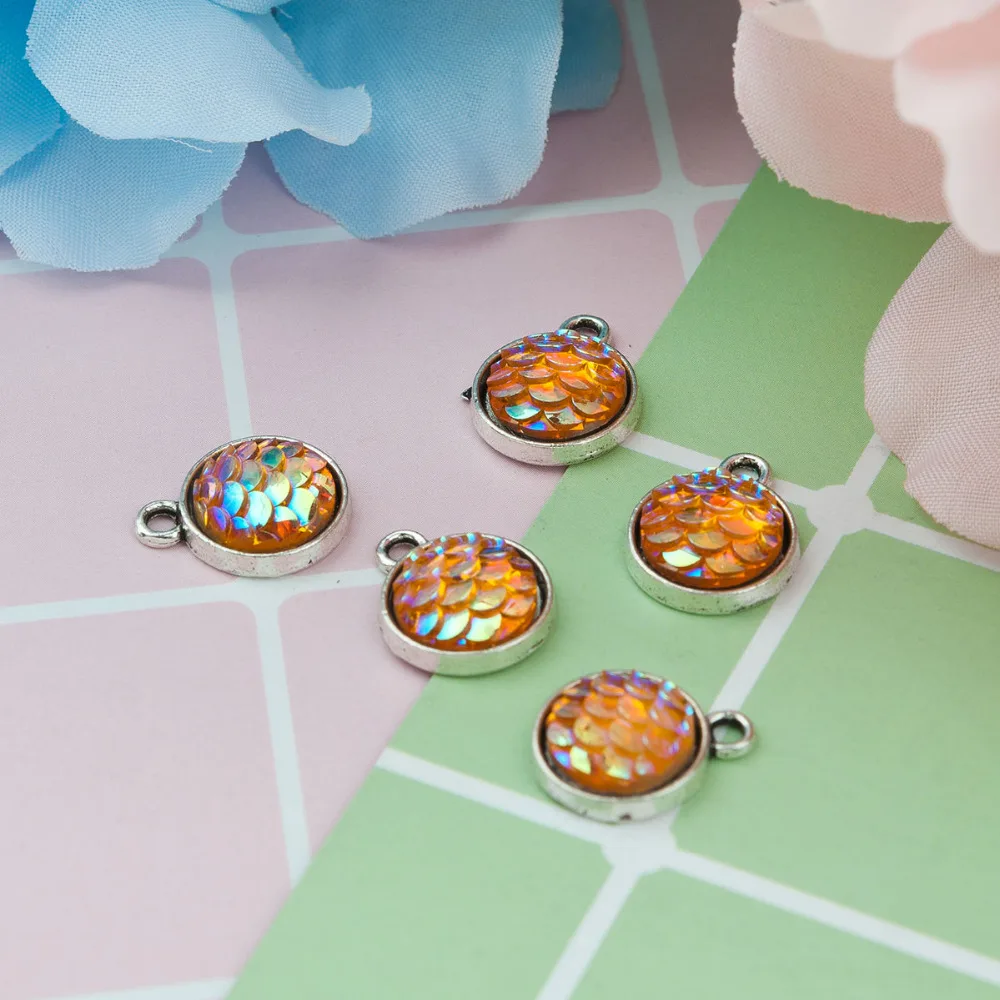 DoreenBeads сплав на основе цинка и Русалка из смолы Рыба/дракон весы Подвески Круглые