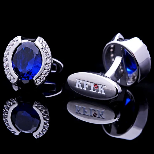 Мужские запонки на пуговицах KFLK роскошные брендовые с синими кристаллами