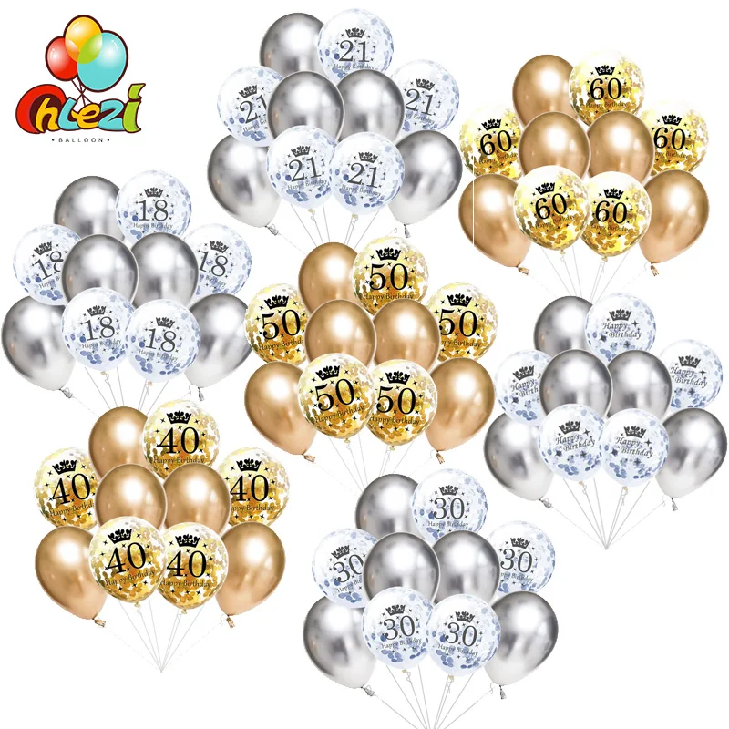 

10pcs 18th 21st 30th 40th 50th 60th Birthday Party Confetti Balloon Silver Gold Latex Round Globos Anniversary Decor Baby Shower