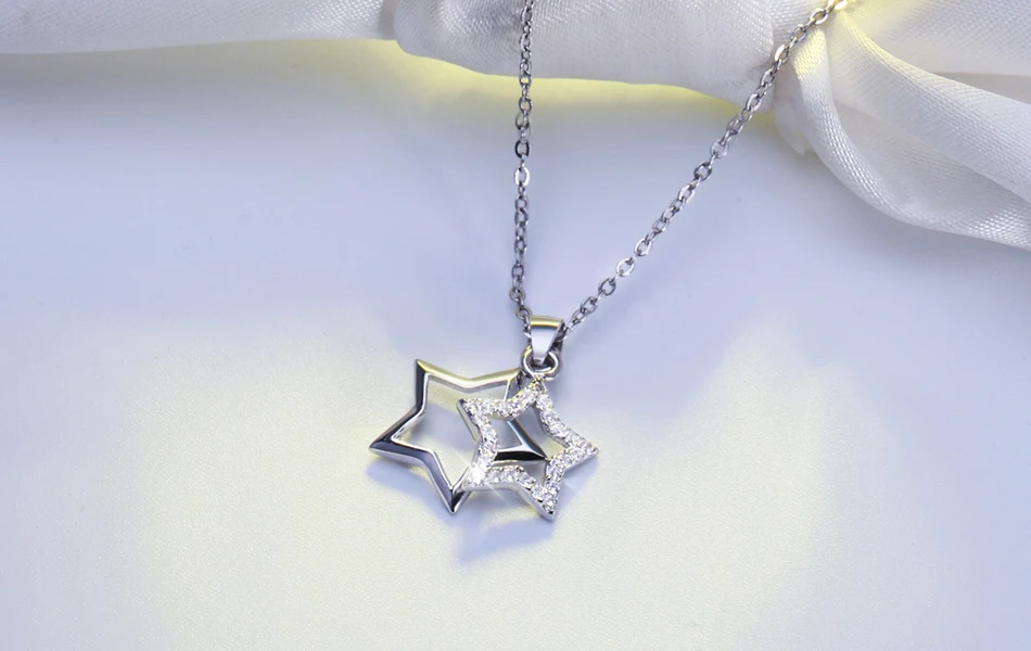 ORSA JEWELS Настоящее 925 пробы серебряные подвески и ожерелья блестящие AAA кубический циркон в форме звезды для женщин хорошее ювелирное изделие SN82