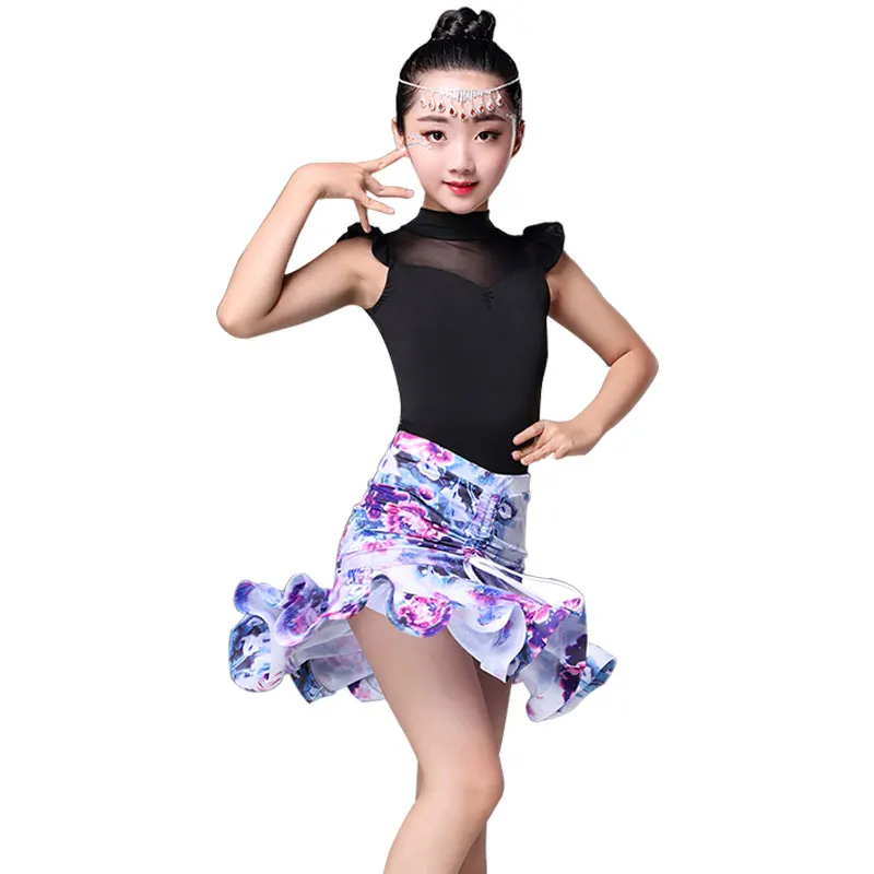 New Girls Kids Latin Dance Dress Women Sexy Printed Skirt Tops+Skirt Ballroom/tango/salsa/rumba/latin Dresses Clothes | Тематическая