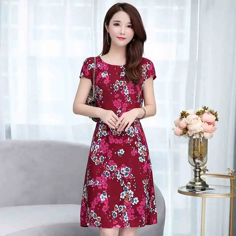 Color 33 Женское летнее Хлопковое платье с коротким рукавом и круглым вырезом, повседневное свободное платье с принтом размера плюс, Vestido Feminino - Цвет: Color 33