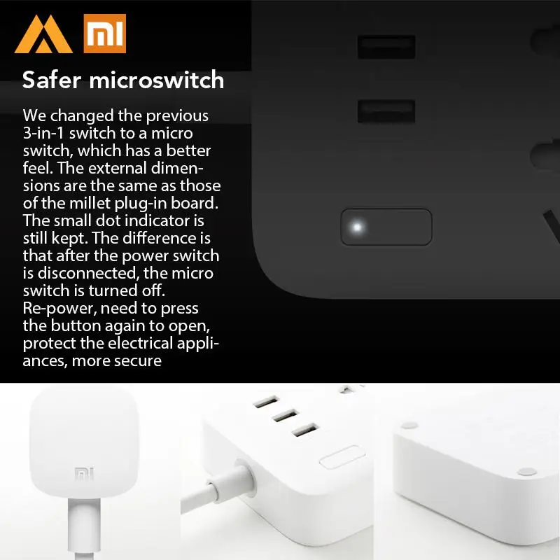 Белый Xiaomi Mijia блок питания 6 розеток С 3 5 в 2.1A Быстрая зарядка USB порты зарядка блок питания для ежедневного использования