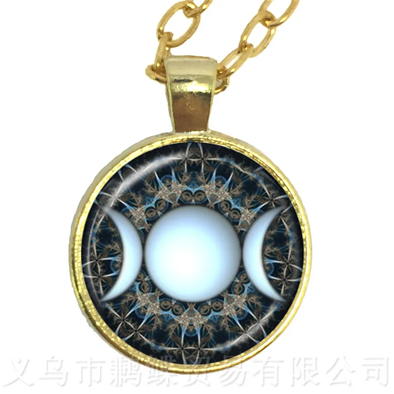 Зеленый фон Тройная богиня луны Wicca пентаграмма Волшебная амулет талисман