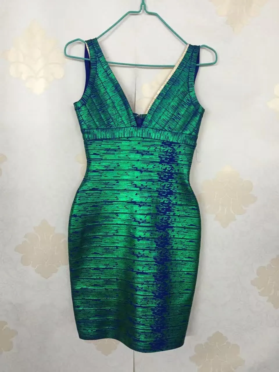 Зеленое золото шикарное роскошное Бандажное платье выше колена с масляным