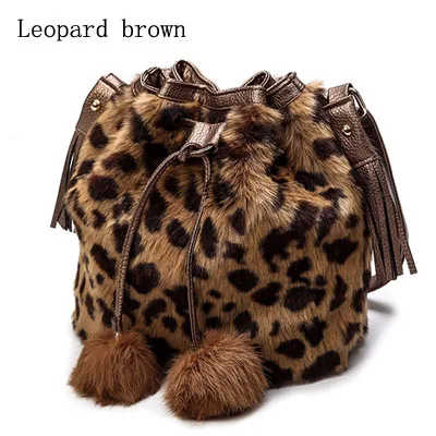 Leopard brown Роскошная брендовая мягкая сумка через плечо из кроличьего меха для женщин женские сумки-мессенджеры меховая сумка через плечо женская AliExpress Прямая поставка - Цвет: Leopard brown
