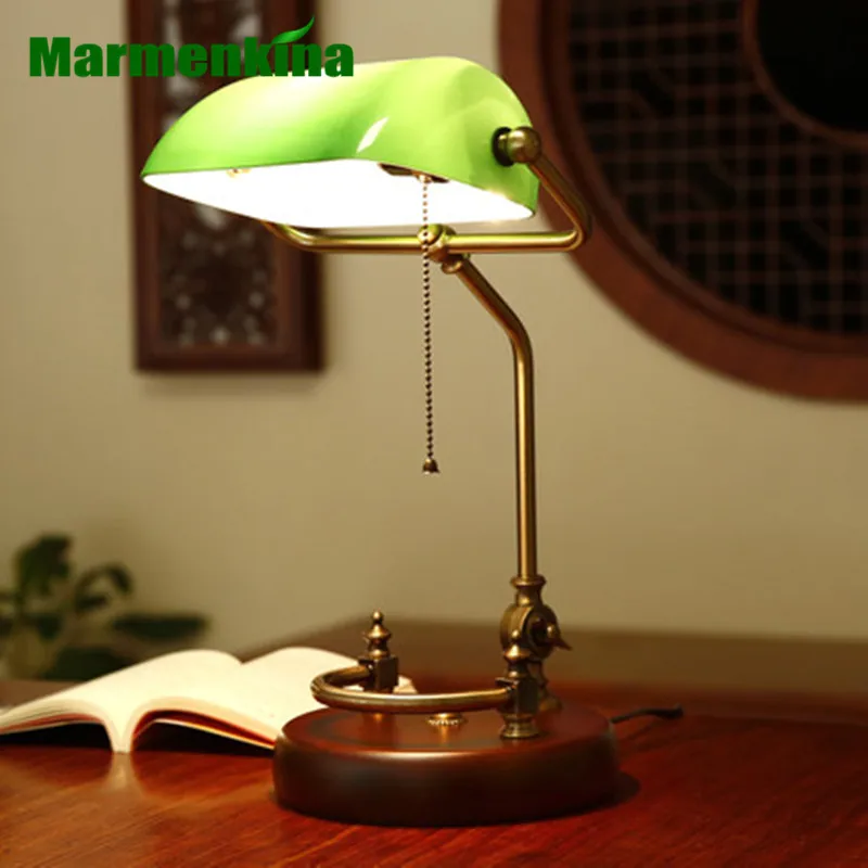 Bankers desk lamp Traditional table lighting fixture green glass shade wood base Table Office Desk Lamp E27 AC110-240V