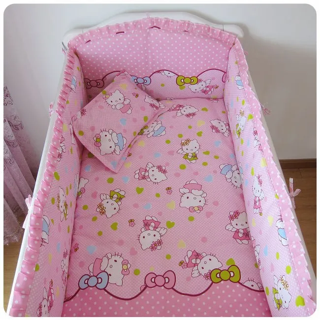 

6PCS Cartoon baby crib bedding cotton baby bedding set baby cot bedclothes kit de berço (4bumpers+sheet+pillow cover)