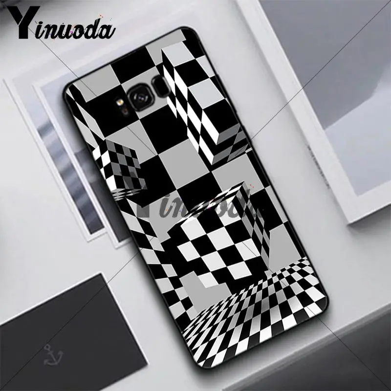 Yinuoda чехол в клетку черный и белый для Samsung S5 S6 S7 S8 S9 S6plus S7plus S8plus S9plus S6edge S7edge