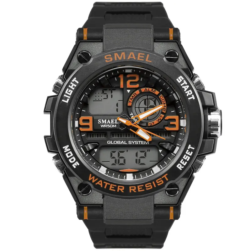 Orange Мужские часы, красный SMAEL, модные кварцевые наручные часы, S Shock resistant, Автоматическая Дата, светодиодный, цифровые, Alarm1603, спортивные часы, водонепроницаемые - Цвет: Orange