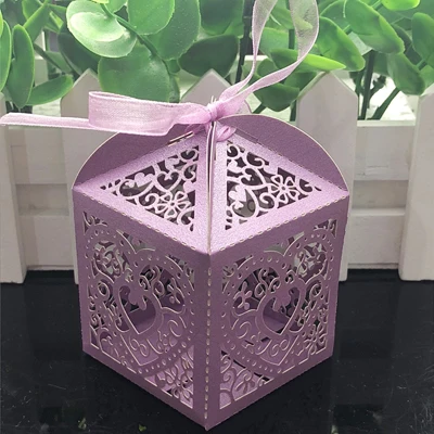 Purple 10 шт./лот Любовь Сердце Лазерная резка полый карета сувениры подарок коробка сладостей с лентой Baby Shower День рождения Свадьба вечеринок - Цвет: Purple