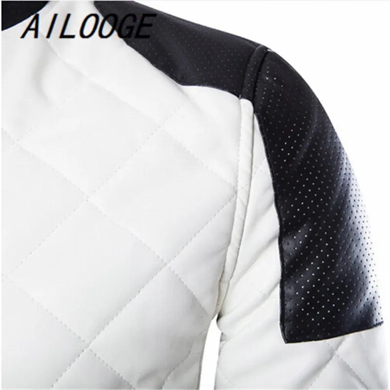 

Mens Quilted Leather Jackets Coats White Black Contrast Shoulder Patch Bomber Motorcycle Jackets Men Winter Big Size Outerwear