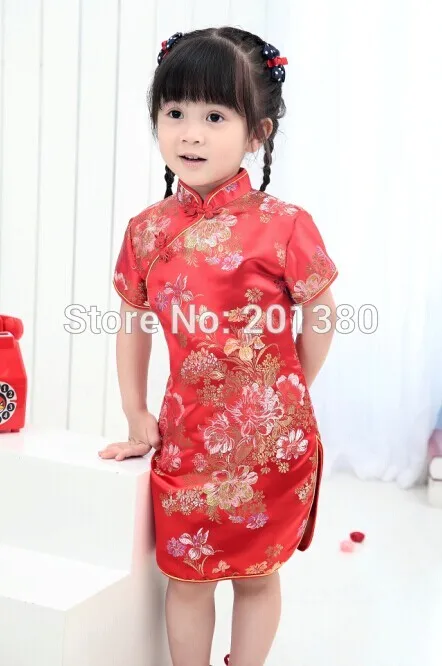 Черное платье Ципао с цветочным рисунком для маленьких девочек цельнокроеные