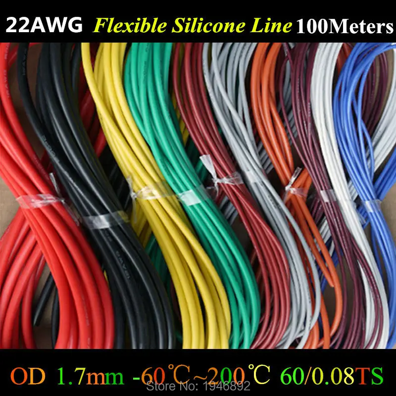100 м/лот 22 AWG гибкий силиконовый провод RC кабель 22AWG 60/0.08TS OD 1 7 мм луженый медный с 10
