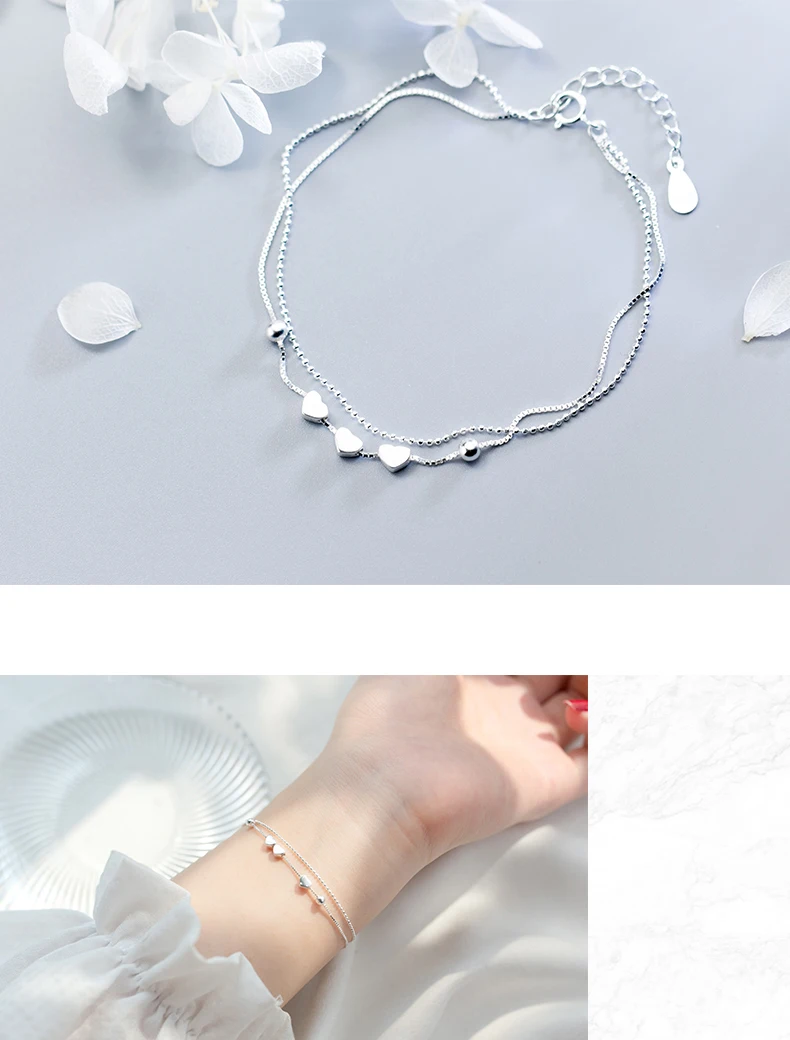 Trusta 925 пробы серебряные Модные женские ювелирные изделия двойной слой сердце бусины браслет 17,5 см для жены лучший подарок DS741