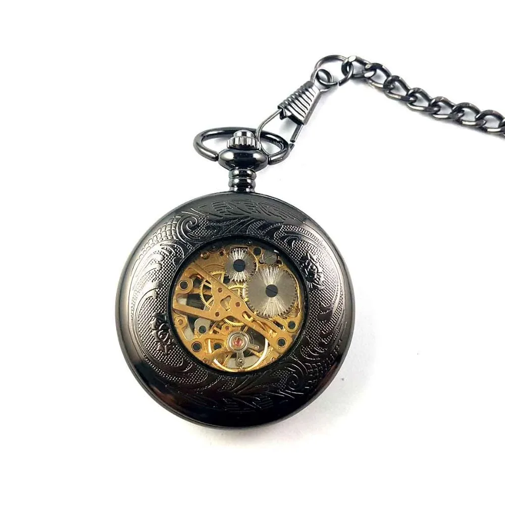 Ретро мужские полые стимпанк Скелет механический ручной ветер аналоговые