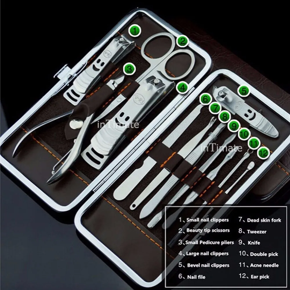12 в 1 педикюр/Маникюрный набор кусачки для ногтей кутикулы ухода чехол из