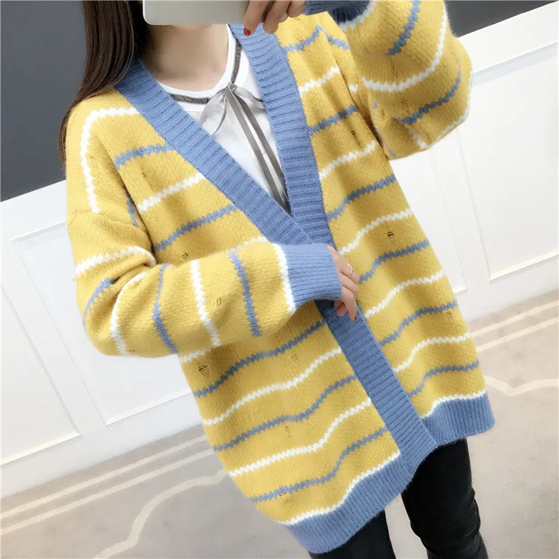 

2019 New Arrival Noenname_null Vintage Computer Knitted V-neck Full Long Cardigans Regular Embroidery Patchwork None Thick Sweat