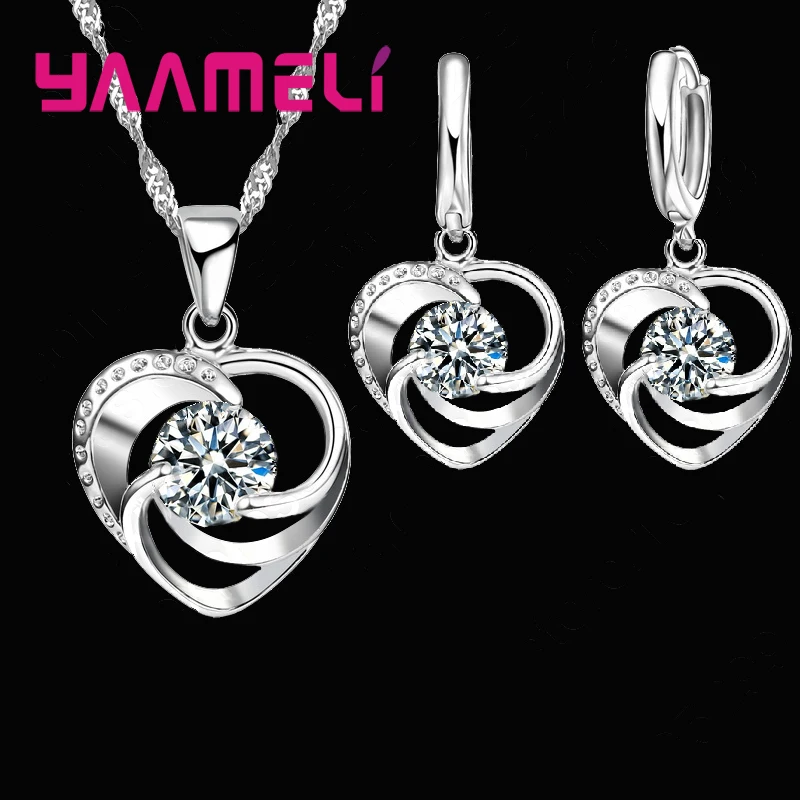 

Enduring Mystical Pure 925 Sterling Silver Heart Shape Pendant Necklace Earrings Jewelry Set For Woman Girls Lady Gifts