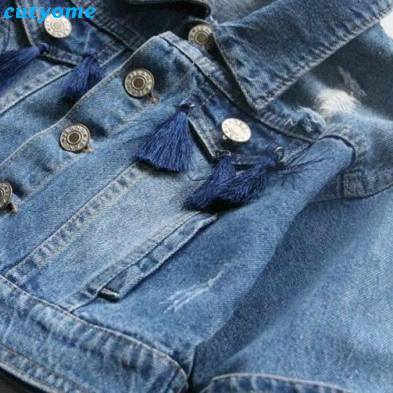 Cutyome Разорвал Джинсовые Куртки Для Девочки Пальто С Длинным Рукавом Дети Джинсы И