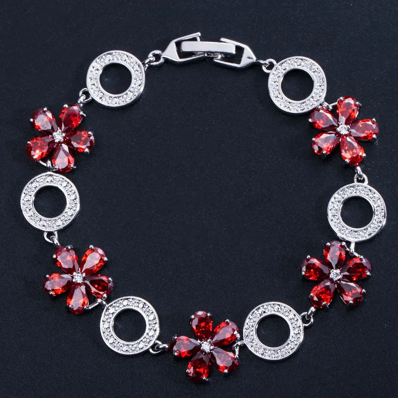 red CWWZircons красивый красный розовый фиолетовый CZ Кристаллы Цветок Браслеты для женщин модные вечерние женские украшения для помолвки CB162 - Окраска металла: red