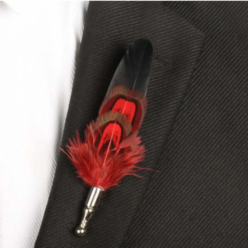 

10Pcs/Lot Feather Corsage Groom groomsman Wedding party Best Man suit peacock Feather Boutonniere For Guy pin Wedding Flowers