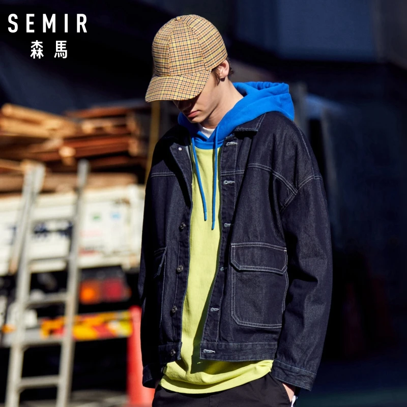 Мужская джинсовая куртка SEMIR потертая из 100% хлопка с открытыми плечами и передним