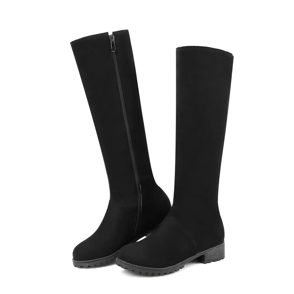 Женские сапоги до колена на молнии с круглым носком квадратном каблуке|knee high