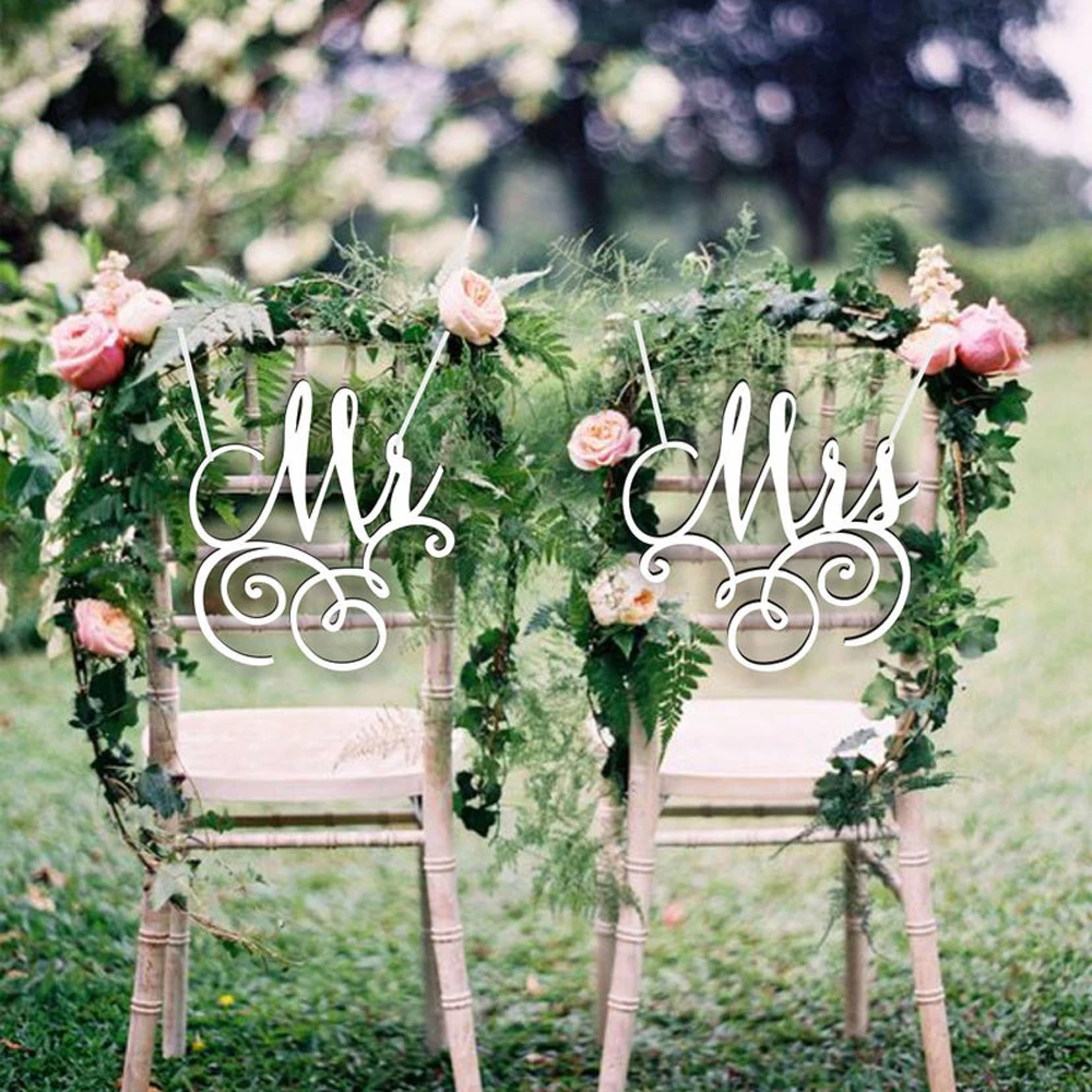 

Mr And Mrs Bride And Groom Chair Sign For Wedding Rustic Wedding Wreath Party Table Decor Wedding Photo Props Personalized Gift