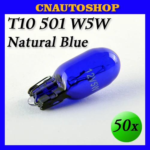 Hippcron 50 шт./лот W5W T10 натуральный синий 501 12V 5W ксеноновая супер белая стеклянная