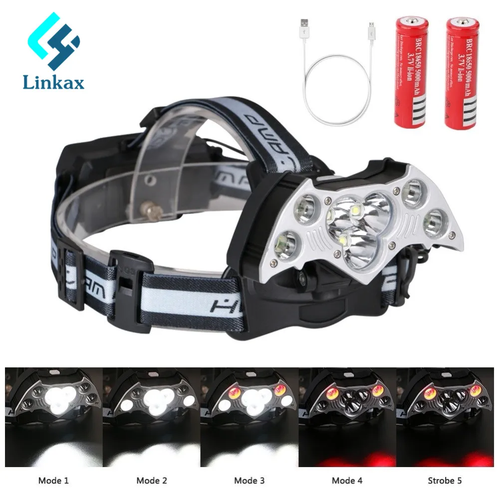 2018 новый дизайн сильнее 5 * CREE XML T6 LED + 2 XPE светодиодные фары USB зарядка белый