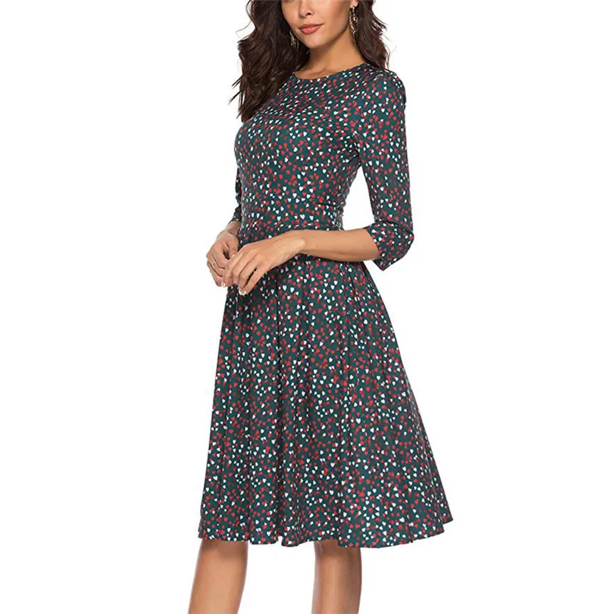 Women's Dress Half Sleeve Floral Vintage Vestidos Fashion Elegant Knee-Length O-neck Casual Dresses | Женская одежда