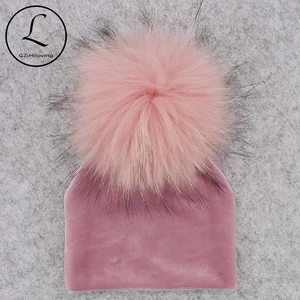 GZHILOVINGL помпон из натурального меха, детская шапка девочки мальчики теплая зимняя вязаная бархатная шапка для малышей Мягкие толстые фланелевые шапки помпоны