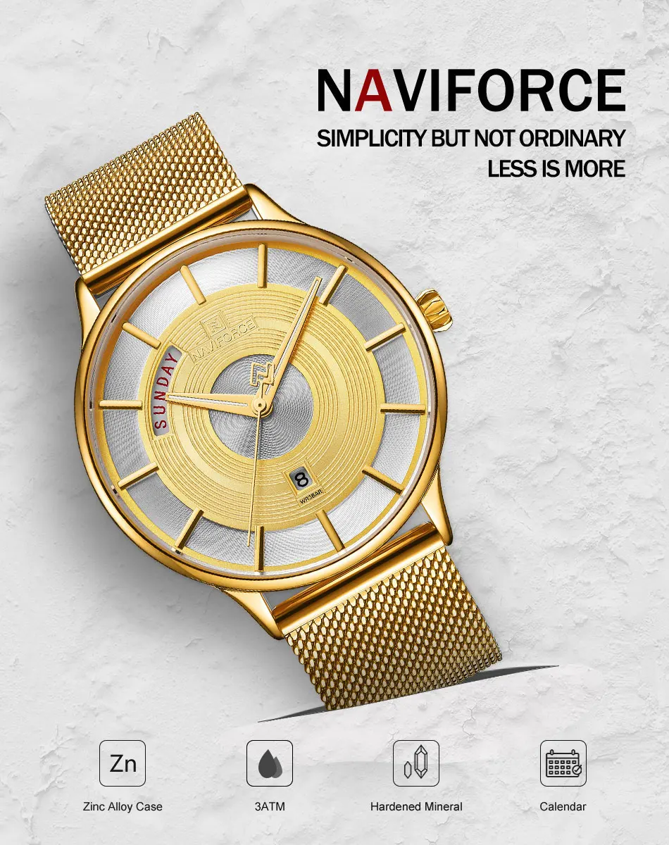 Naviforce ультра тонкие часы для мужчин лучший бренд класса люкс водонепроницаемые мужские часы модные деловые мужские часы золотые Relogio Masculino