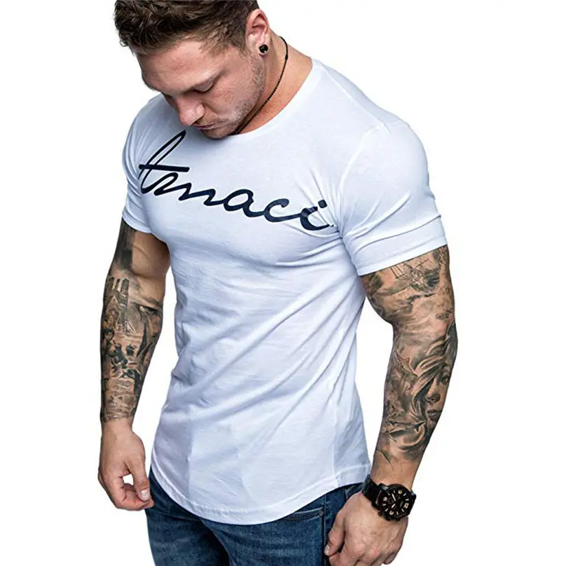 Летняя мужская модная Повседневная рубашка с буквенным принтом и коротким