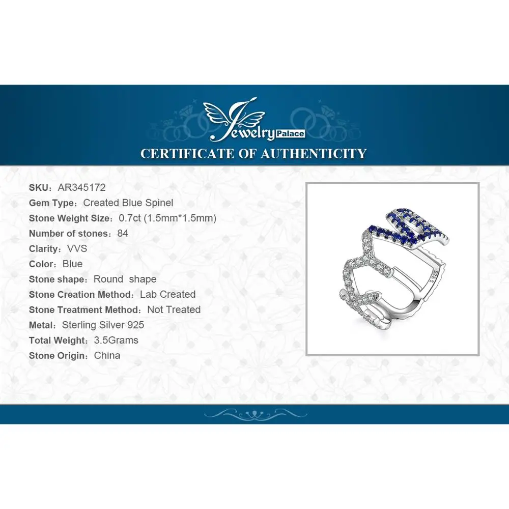 JewelryPalace создан синий шпинель фианит LUCKY VII Письмо Регулируемый Открытое кольцо 925 пробы серебряные ювелирные изделия для женщин Мода