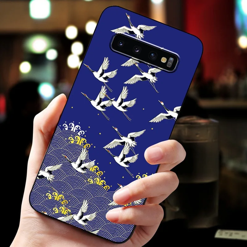 Тиснением старинные Восточной Азии Китайский Японский Стиль чехол для samsung S10 плюс S10 Снежная гора указ Кран Крышка - Цвет: 20