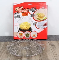 304 flour sieve chef basker creative kitchen round stainless steel fried folding basket tv shopping hot chef basket