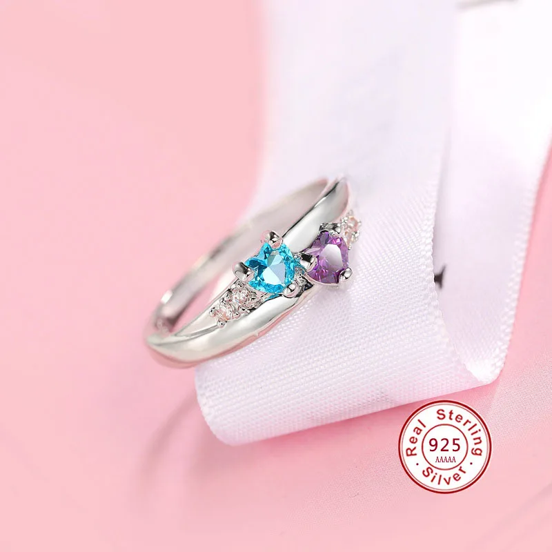 Женское кольцо из серебра 100% пробы с двумя сердцами|Кольца для помолвки| |