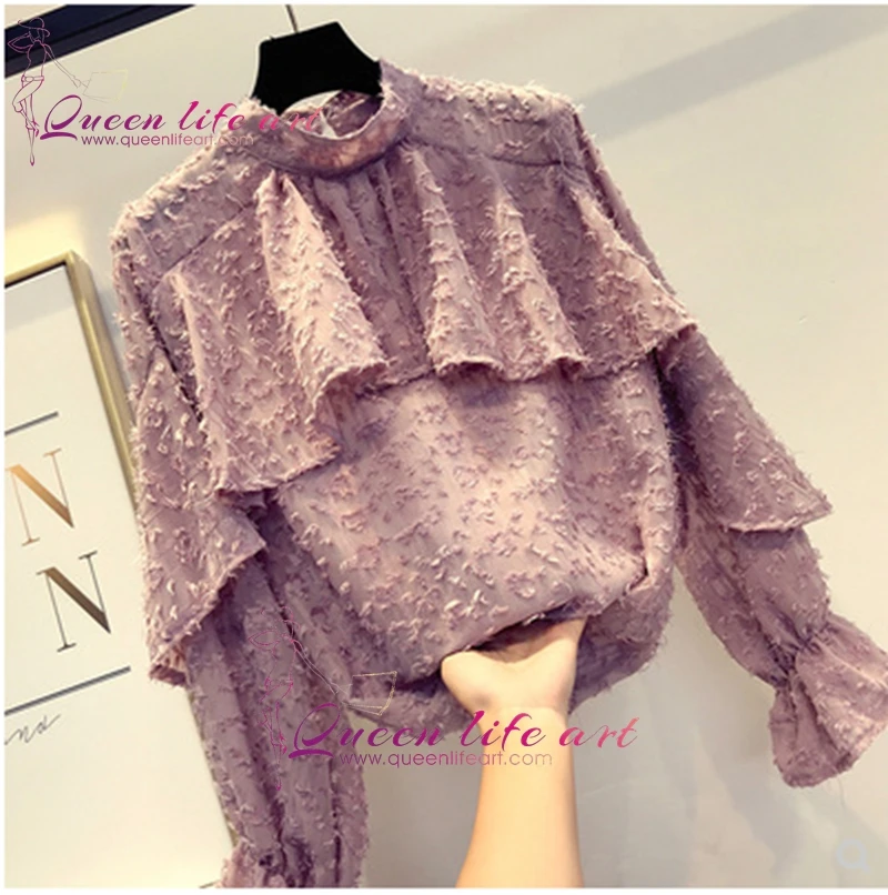 "QueenLifeArt"women fair maide French Dot lantern sleeve chiffon blouse The princess falbala shirts wholesale |