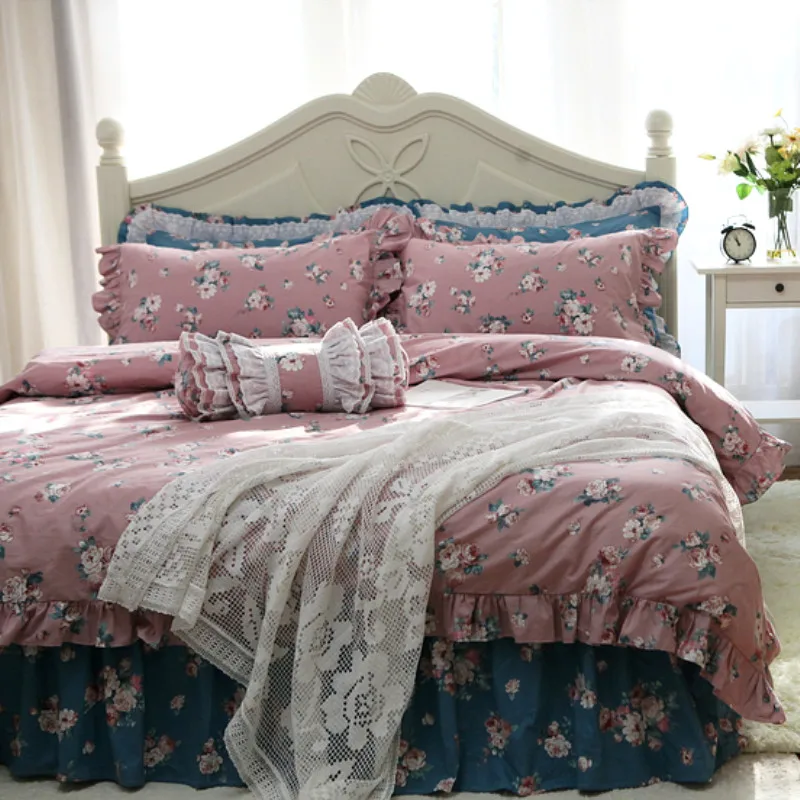Hot Garden flower ruffle bedding set princess quality cotton bed handmade wrinkle king duvet cover | Дом и сад